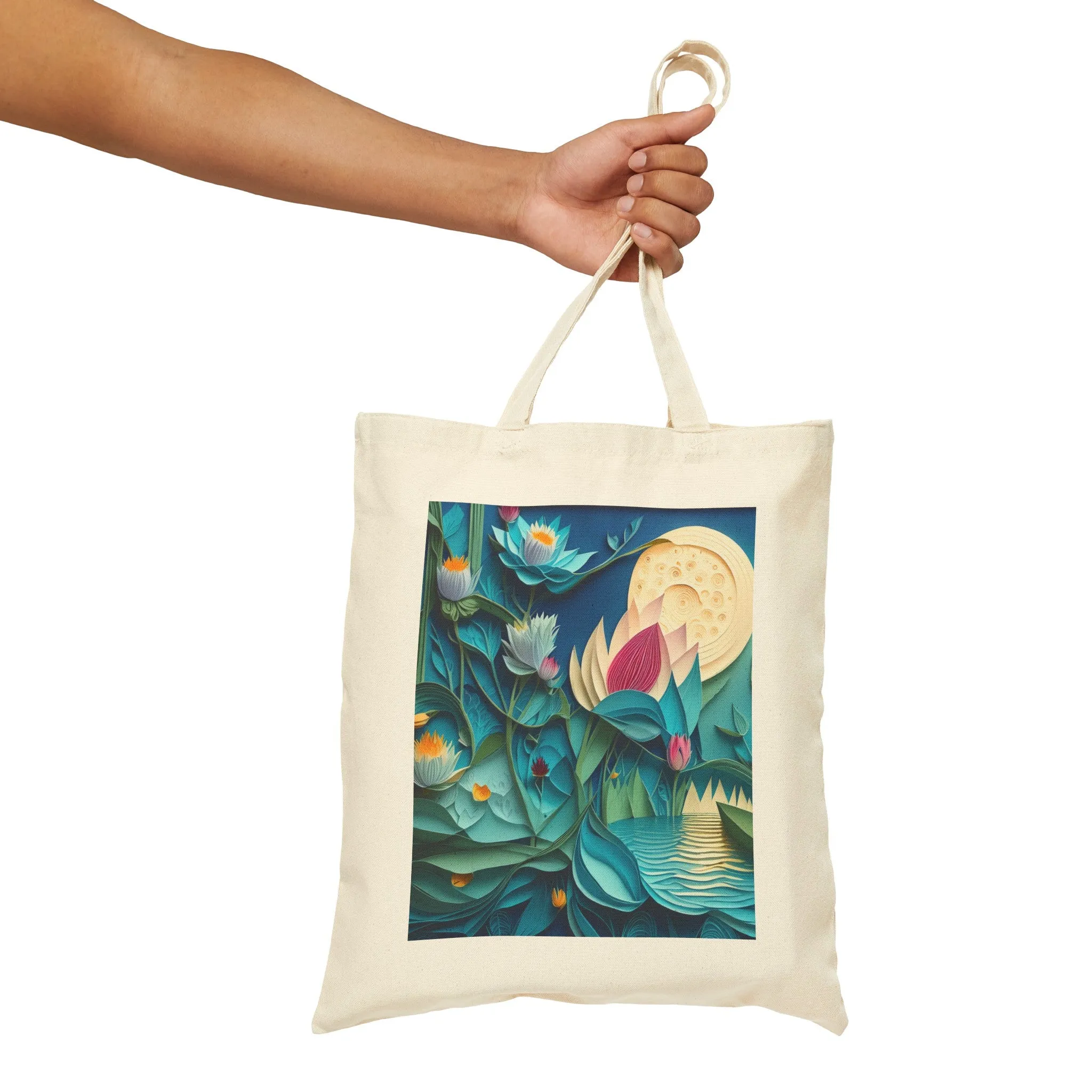Ethereal Moonlit Lake Cotton Canvas Tote Bag