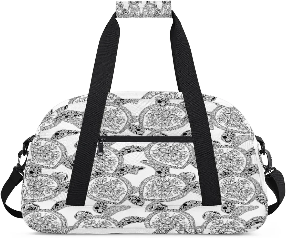 Ethnic Turtle Gym Duffel Bag for Men Women Retro Pattern Sports Tote Bag with Adjustable Shoulder Strap for Dance Gymnastics Traveling Outdoor Camping Overnight Stay