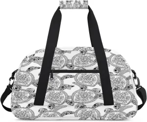 Ethnic Turtle Gym Duffel Bag for Men Women Retro Pattern Sports Tote Bag with Adjustable Shoulder Strap for Dance Gymnastics Traveling Outdoor Camping Overnight Stay