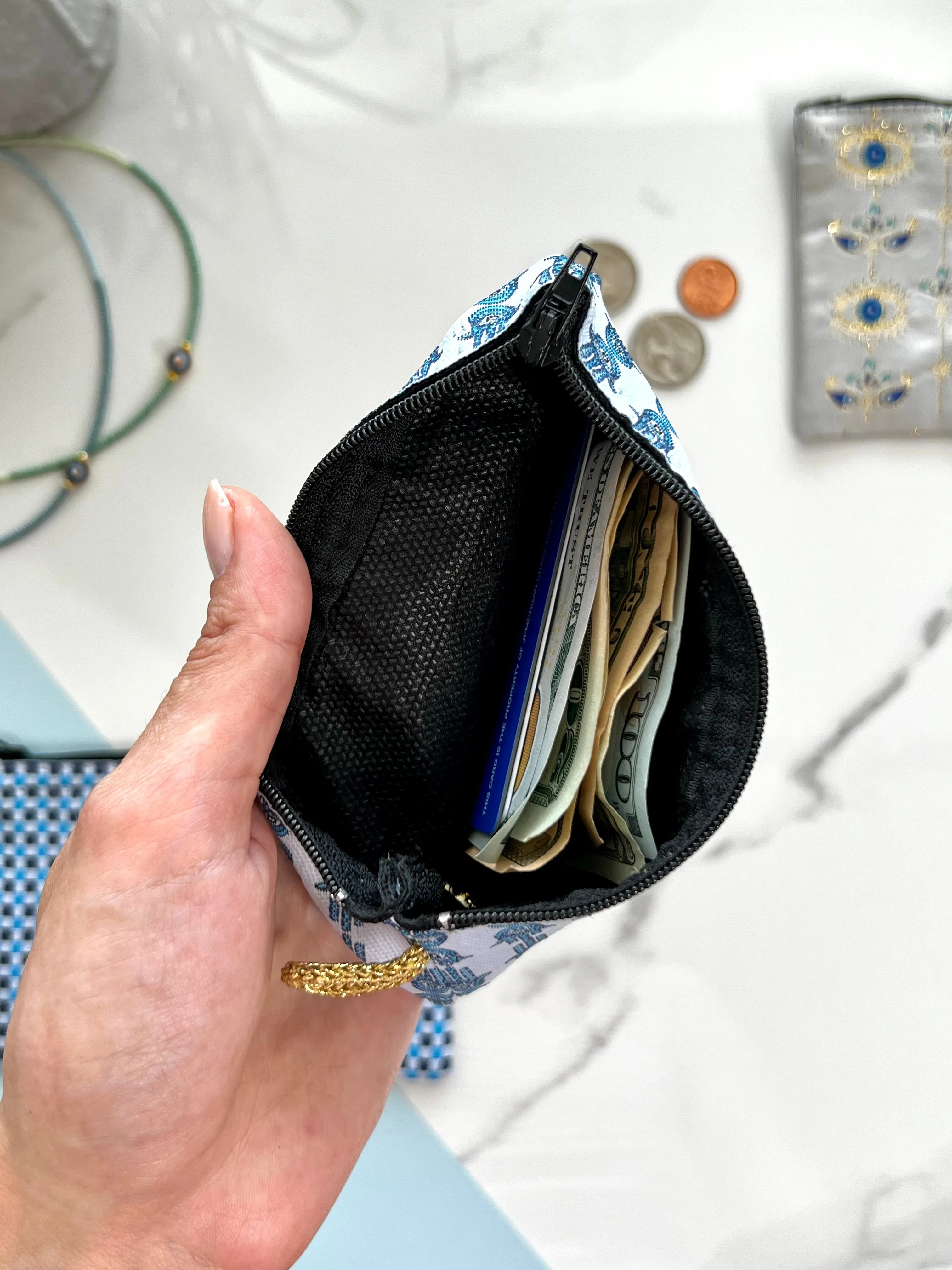 Evil Eye Coin Purse, Fabric Zippered Pouch, Small Pouch