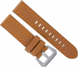 Ewatchparts 24mm Cow Leather Watch Band Strap Compatible With Ulysee Nardin Watch Tan With Orange Stitching