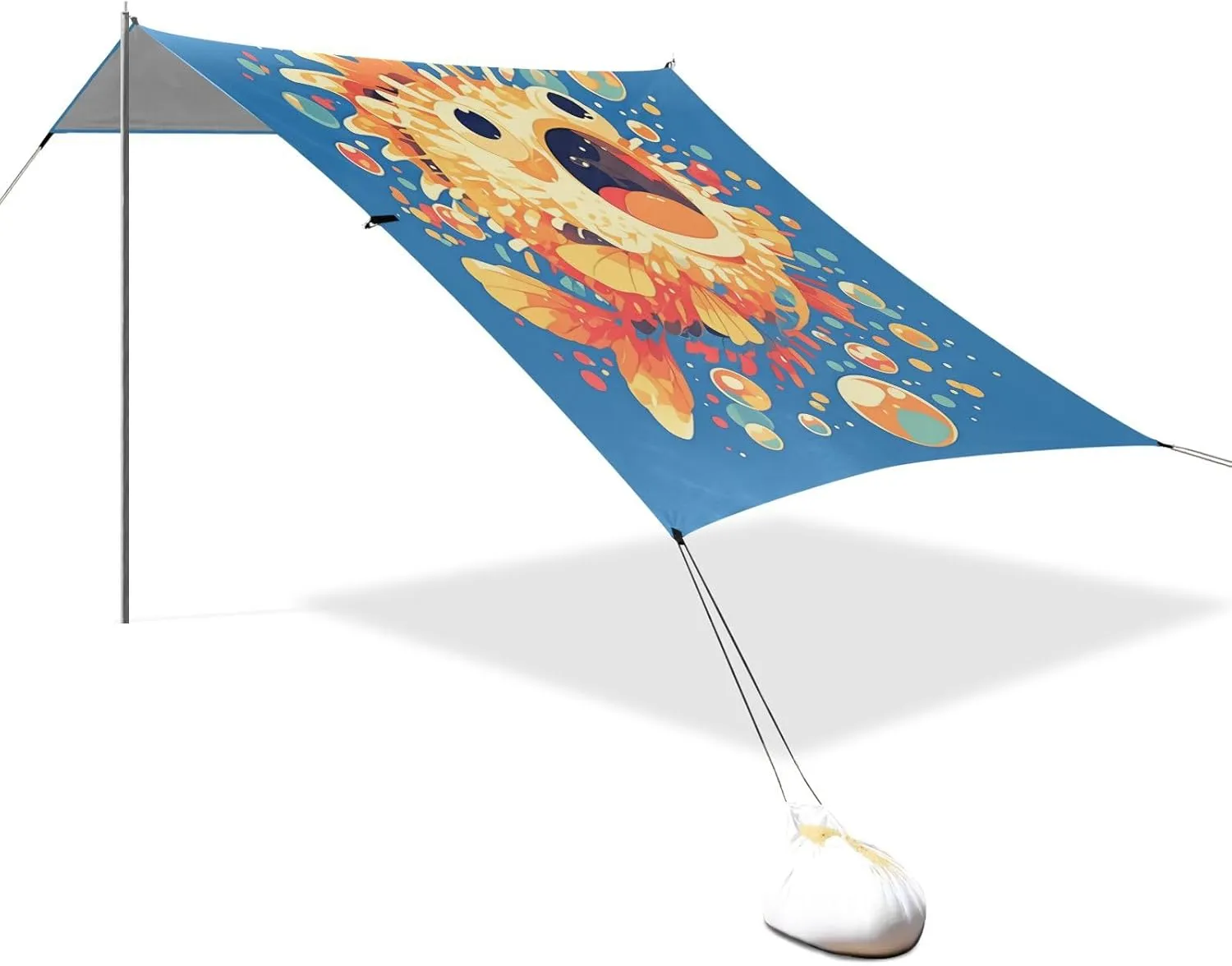 Excited Puffer Fish Dark Blue Beach Tent & Canopy UPF50  Protection Lightweight Large Sun Shelter with Sandbags, Sand Shovel, Poles for Camping, Picnics, Backyard & Fishing