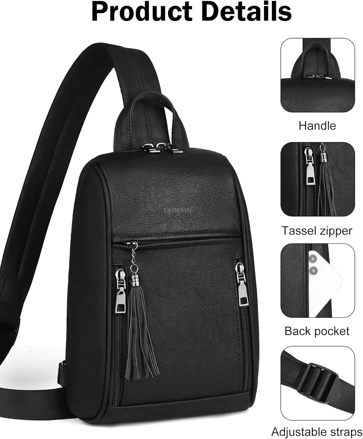 FADEON Sling Bag for Women Crossbody Purse Sling Bags, Designer Sling Purses Medium Travel Multi-Pocket Sling Backpack