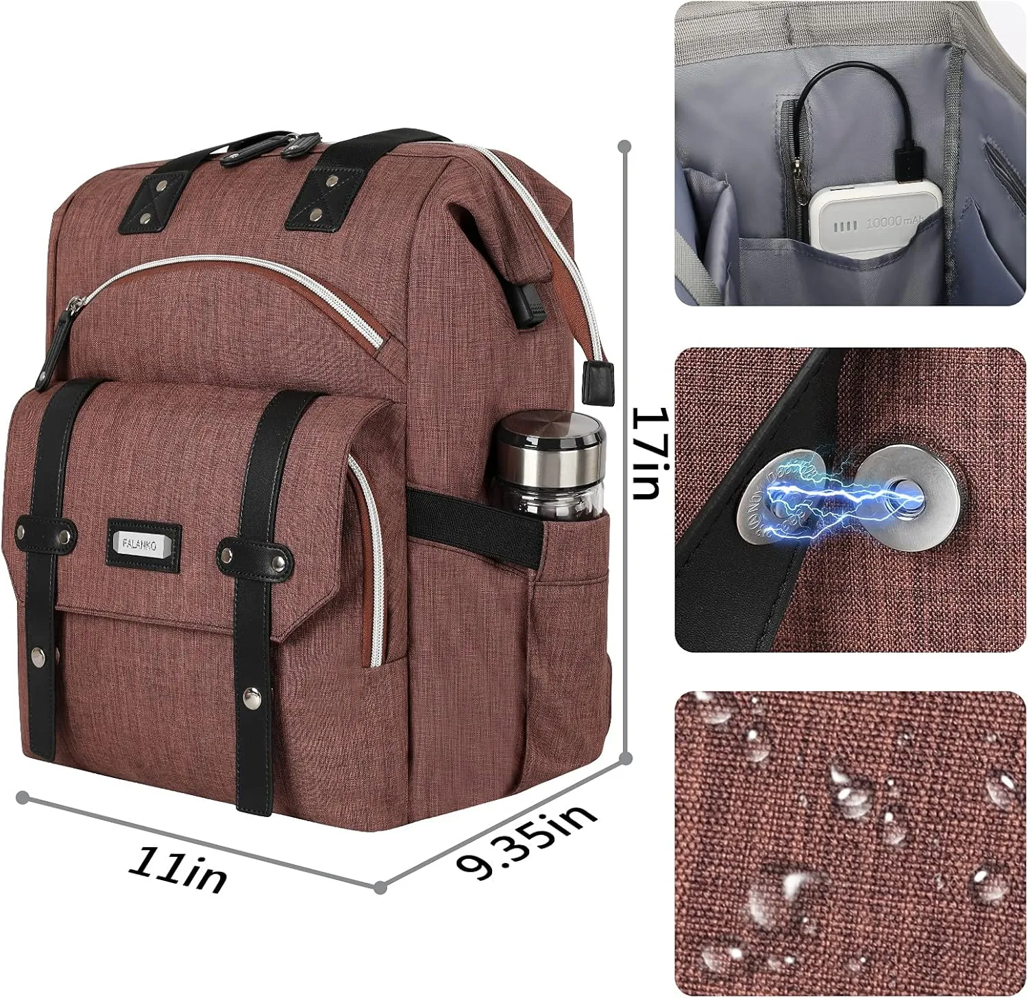 FALANKO Laptop Backpack for Women,Stylish Doctor Nurse Teacher Work Travel Backpack for 15.6 Inch Laptop with RFID Anti-theft USB Charging Port Water Resistant College Purse Business Computer Bookbag