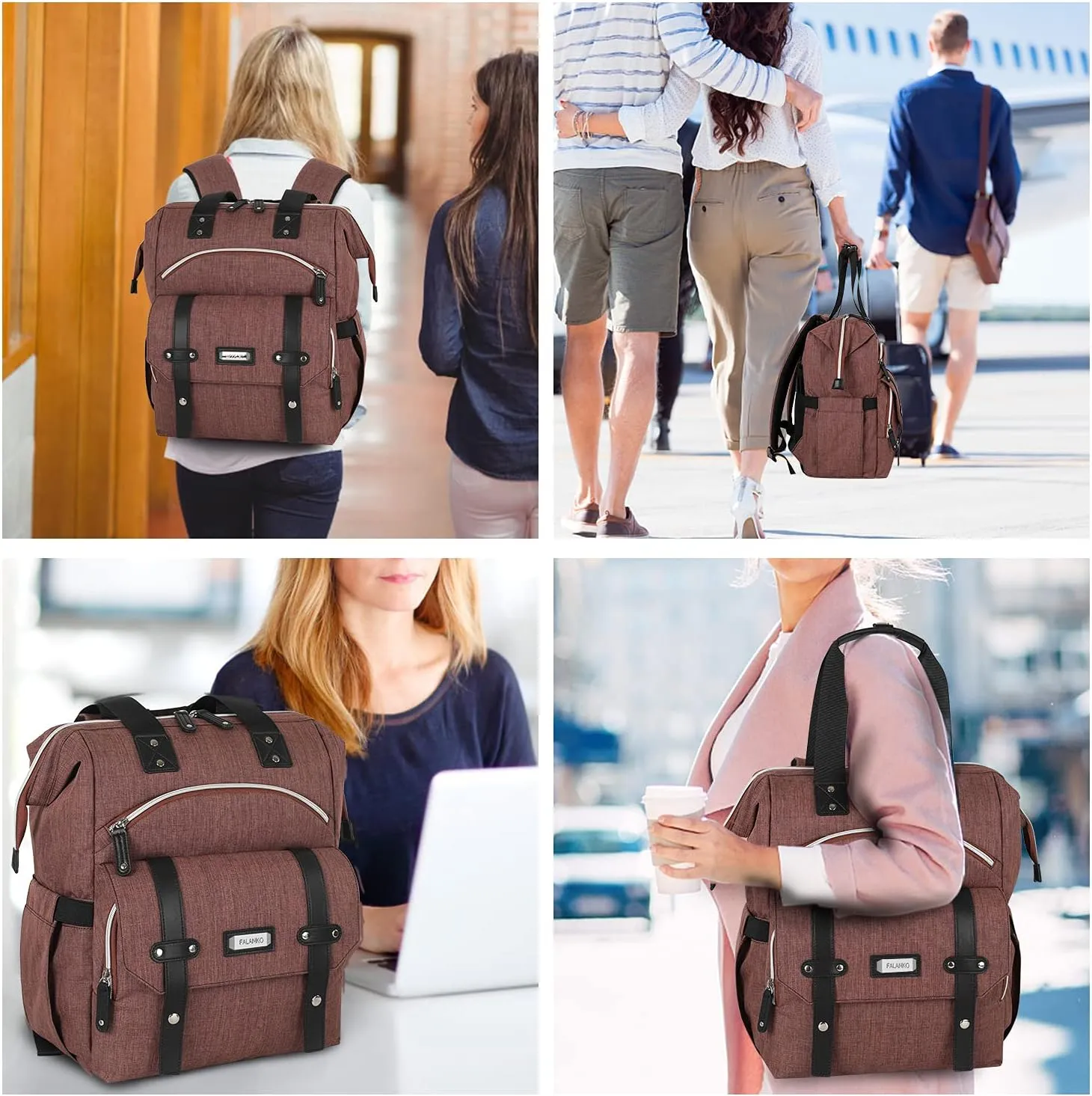 FALANKO Laptop Backpack for Women,Stylish Doctor Nurse Teacher Work Travel Backpack for 15.6 Inch Laptop with RFID Anti-theft USB Charging Port Water Resistant College Purse Business Computer Bookbag