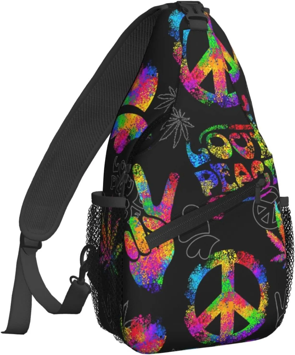Famame Rainbow Peace Love Sign Gesture Sling Backpack Chest Bag Crossbody Shoulder Bag Gym Cycling Travel Hiking Daypack For Men Women