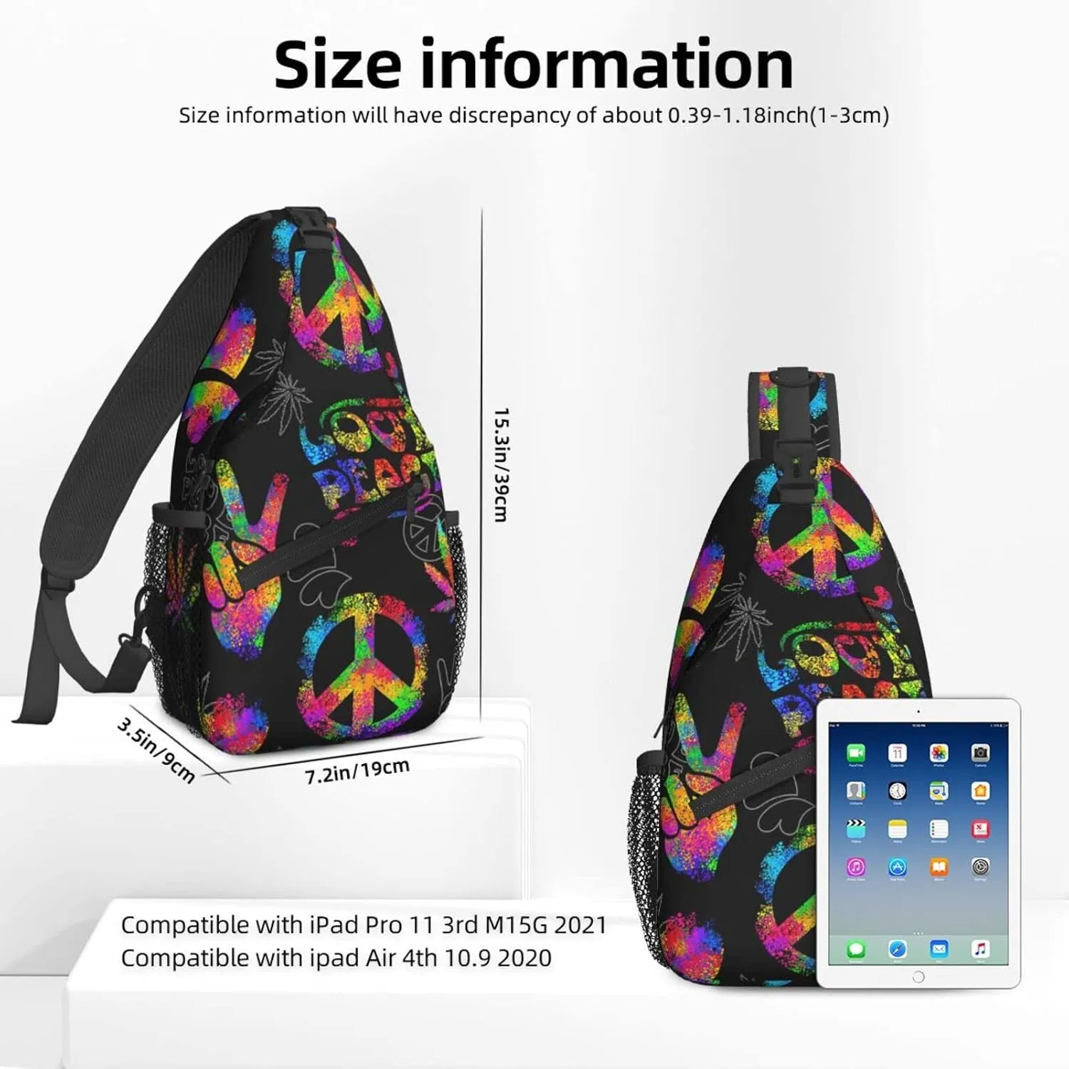 Famame Rainbow Peace Love Sign Gesture Sling Backpack Chest Bag Crossbody Shoulder Bag Gym Cycling Travel Hiking Daypack For Men Women