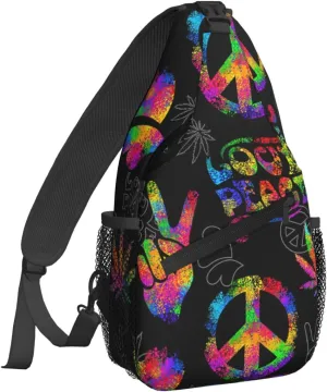 Famame Rainbow Peace Love Sign Gesture Sling Backpack Chest Bag Crossbody Shoulder Bag Gym Cycling Travel Hiking Daypack For Men Women