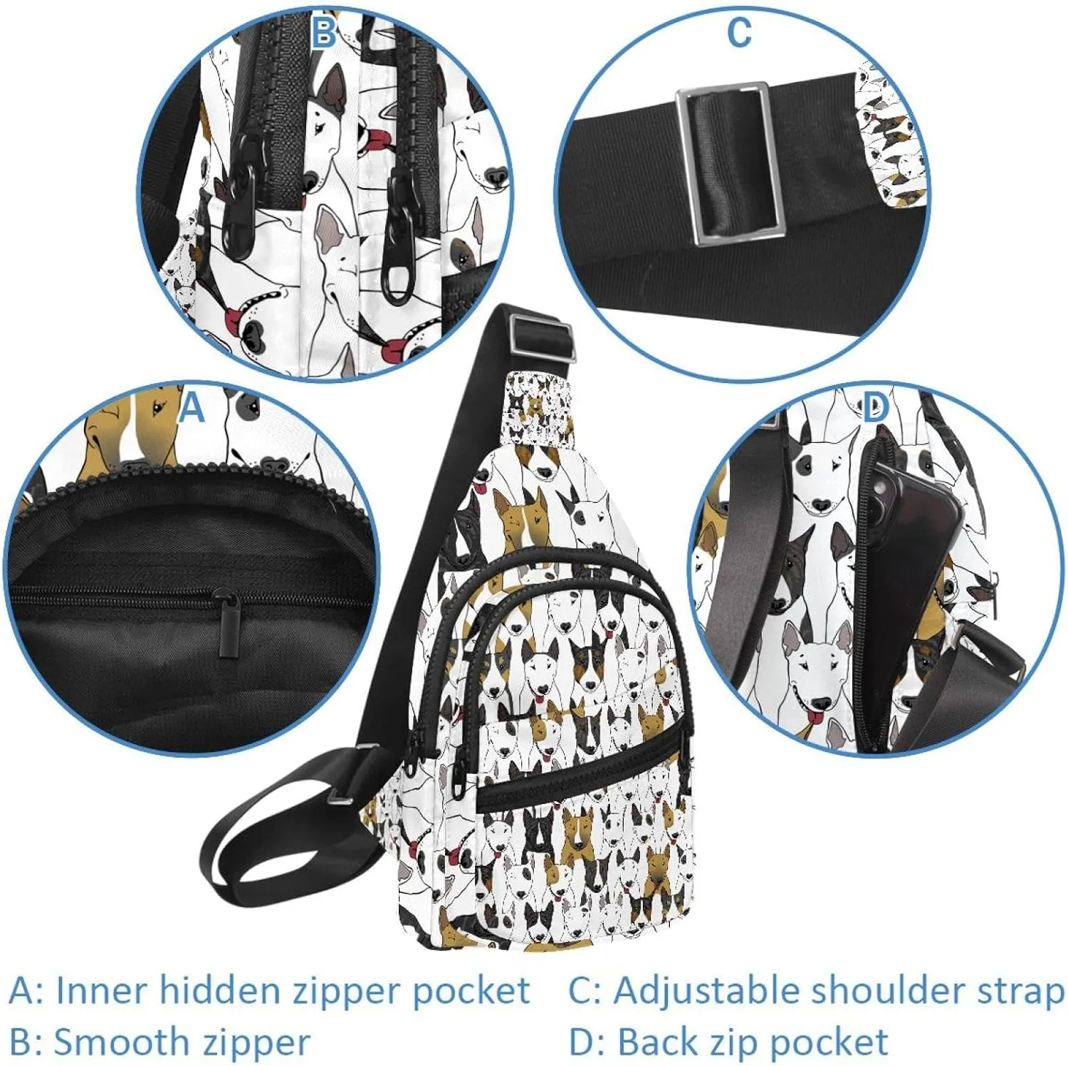 Fanny Pack Cross Body Bag for Outdoors Hiking Traveling, Colorful Bull Dogs