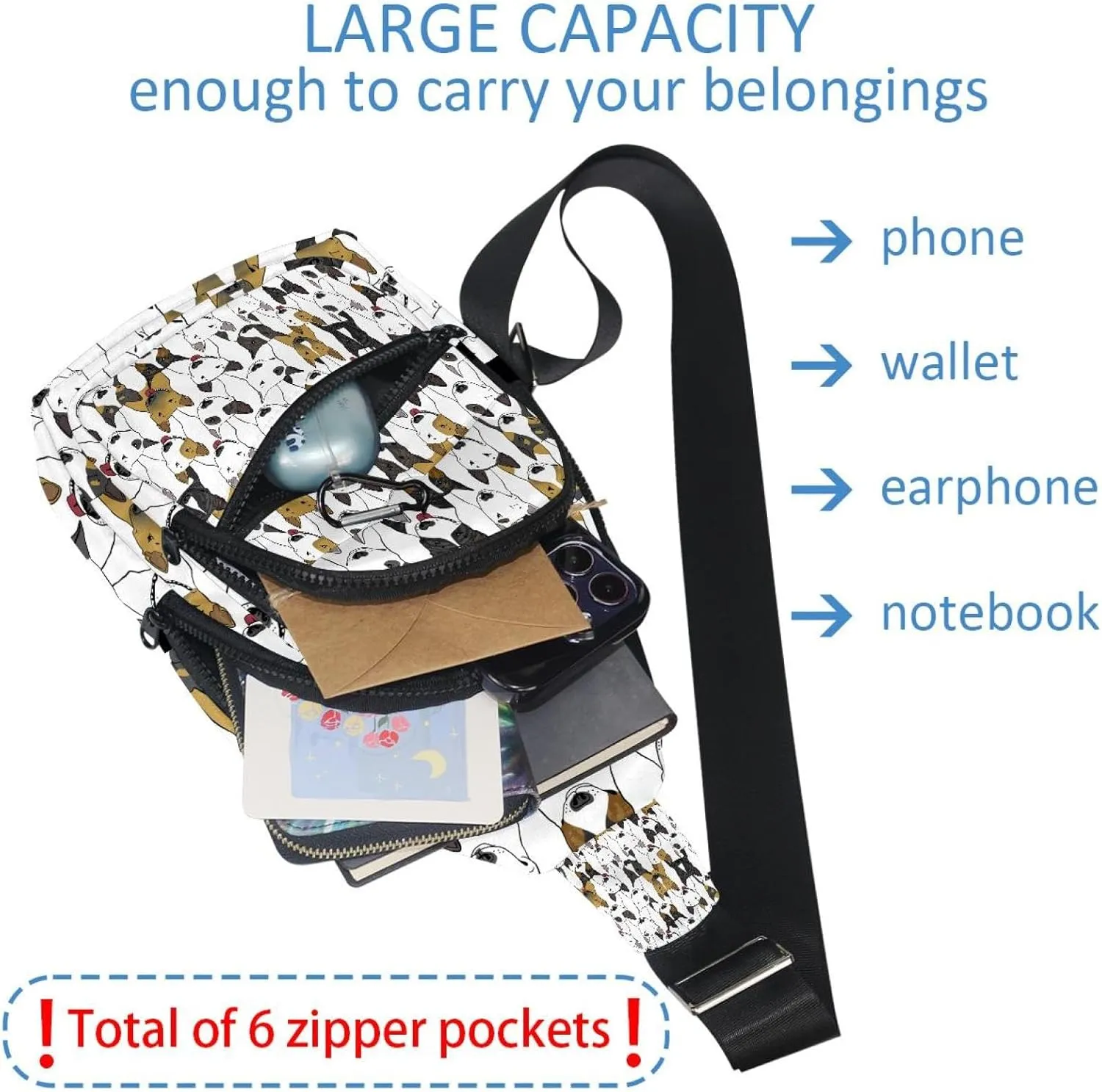Fanny Pack Cross Body Bag for Outdoors Hiking Traveling, Colorful Bull Dogs