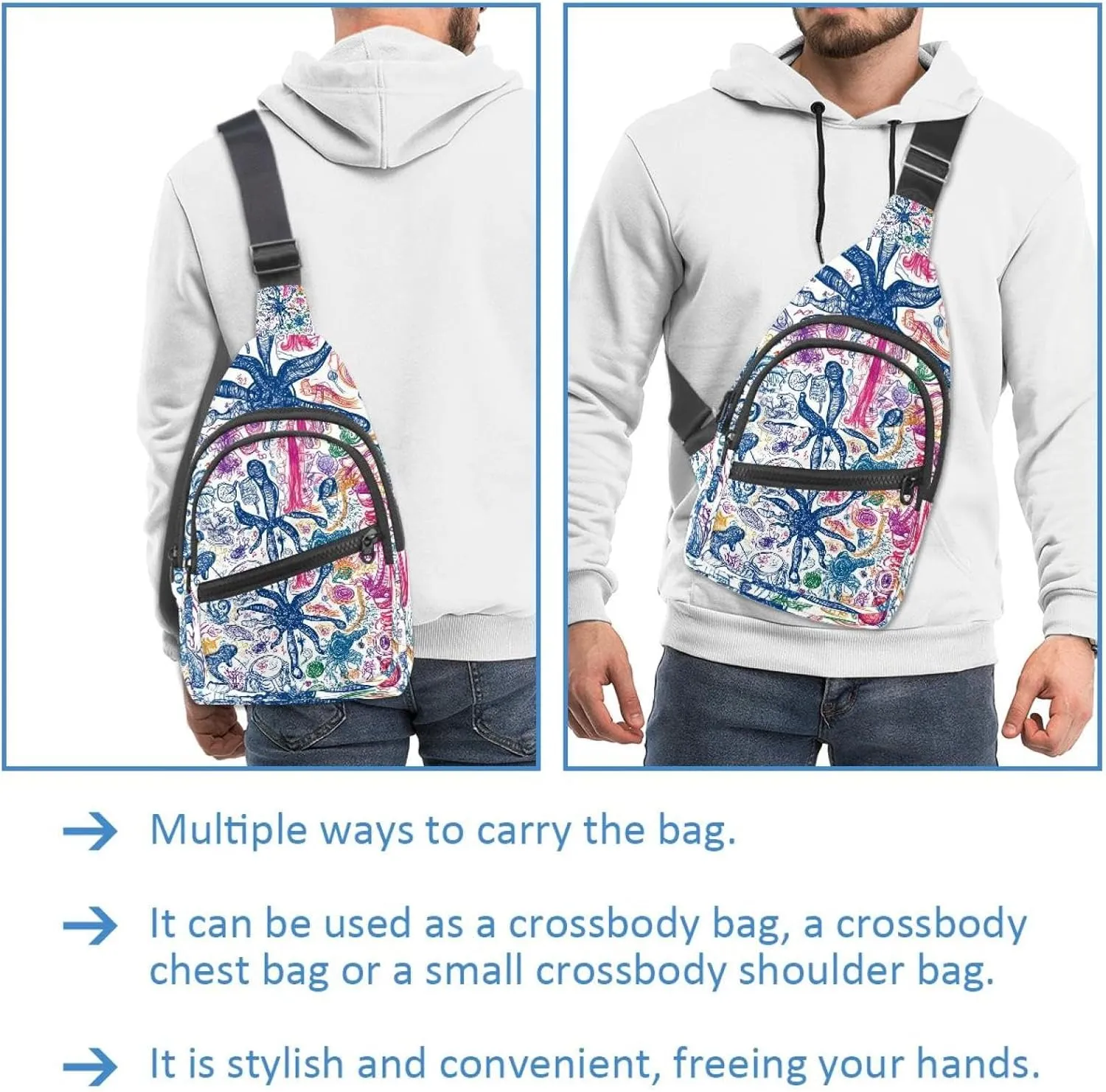 Fanny Pack Cross Body Bag for Outdoors Hiking Traveling, doodle design of biology science (1)