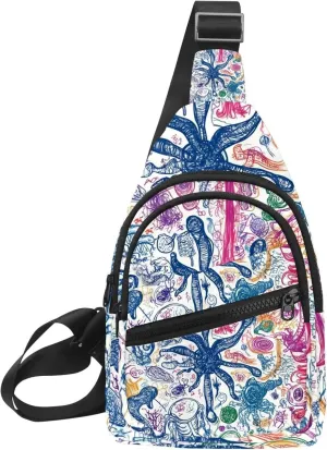 Fanny Pack Cross Body Bag for Outdoors Hiking Traveling, doodle design of biology science (1)