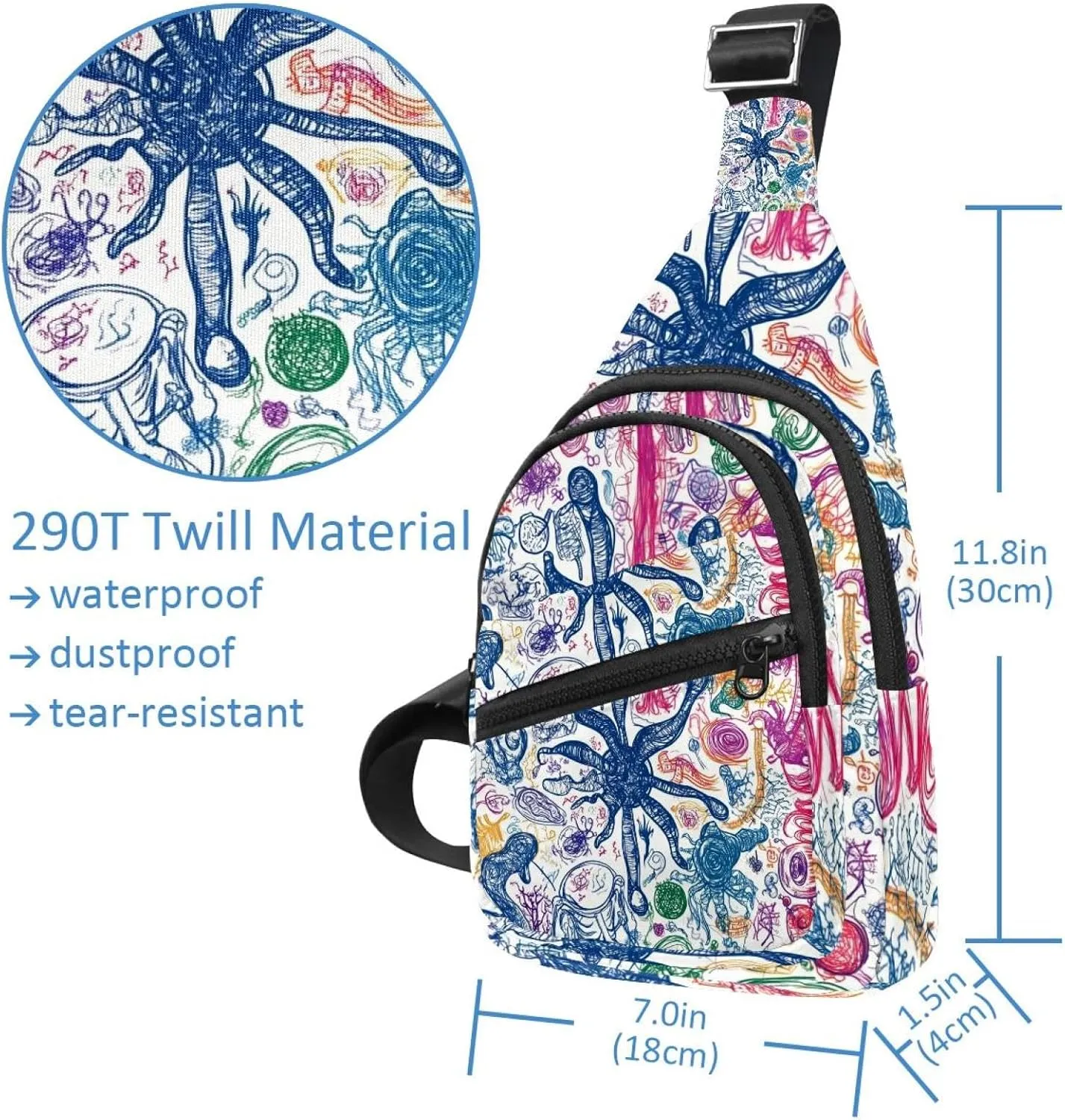 Fanny Pack Cross Body Bag for Outdoors Hiking Traveling, doodle design of biology science (1)