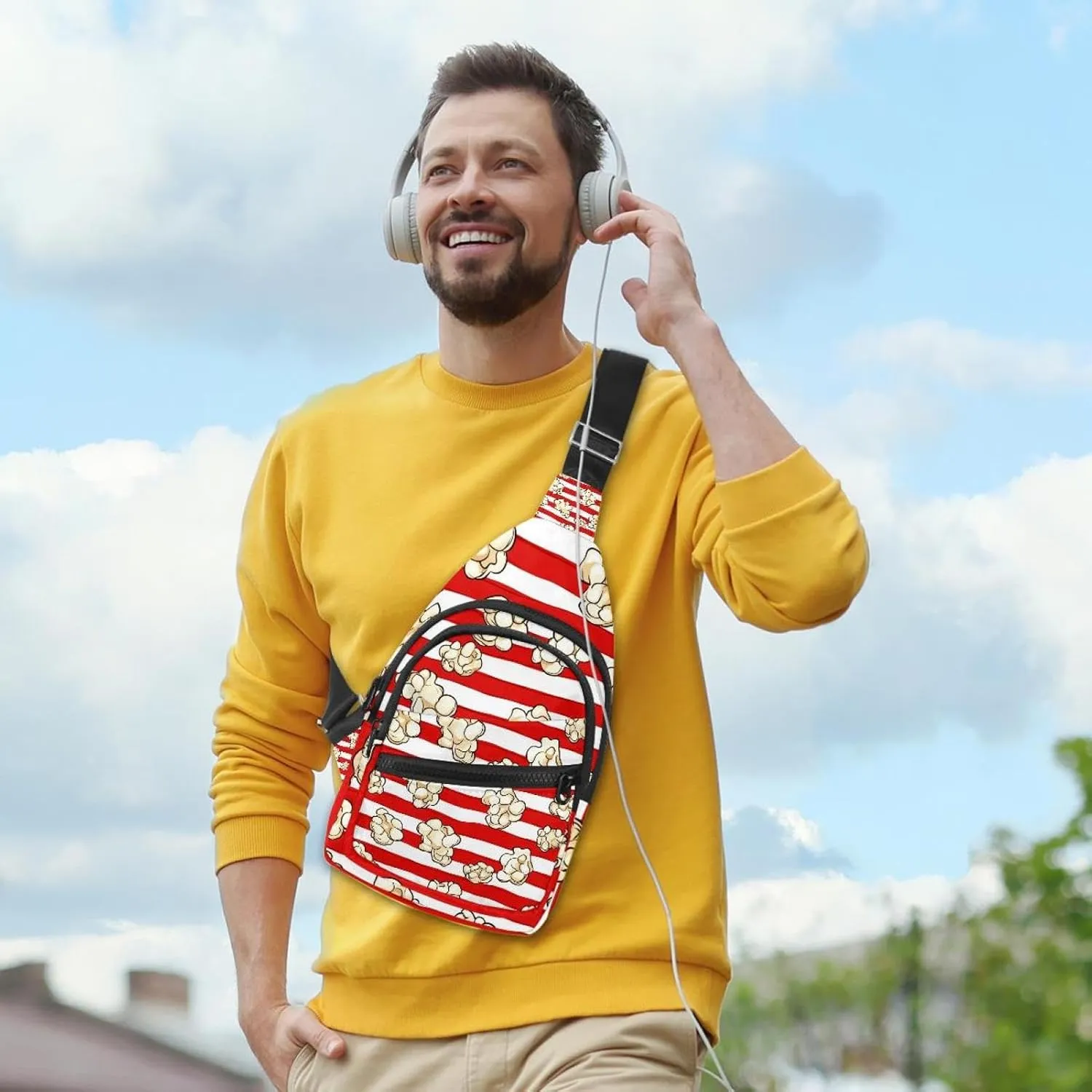 Fanny Pack Cross Body Bag for Outdoors Hiking Traveling, Popcorn