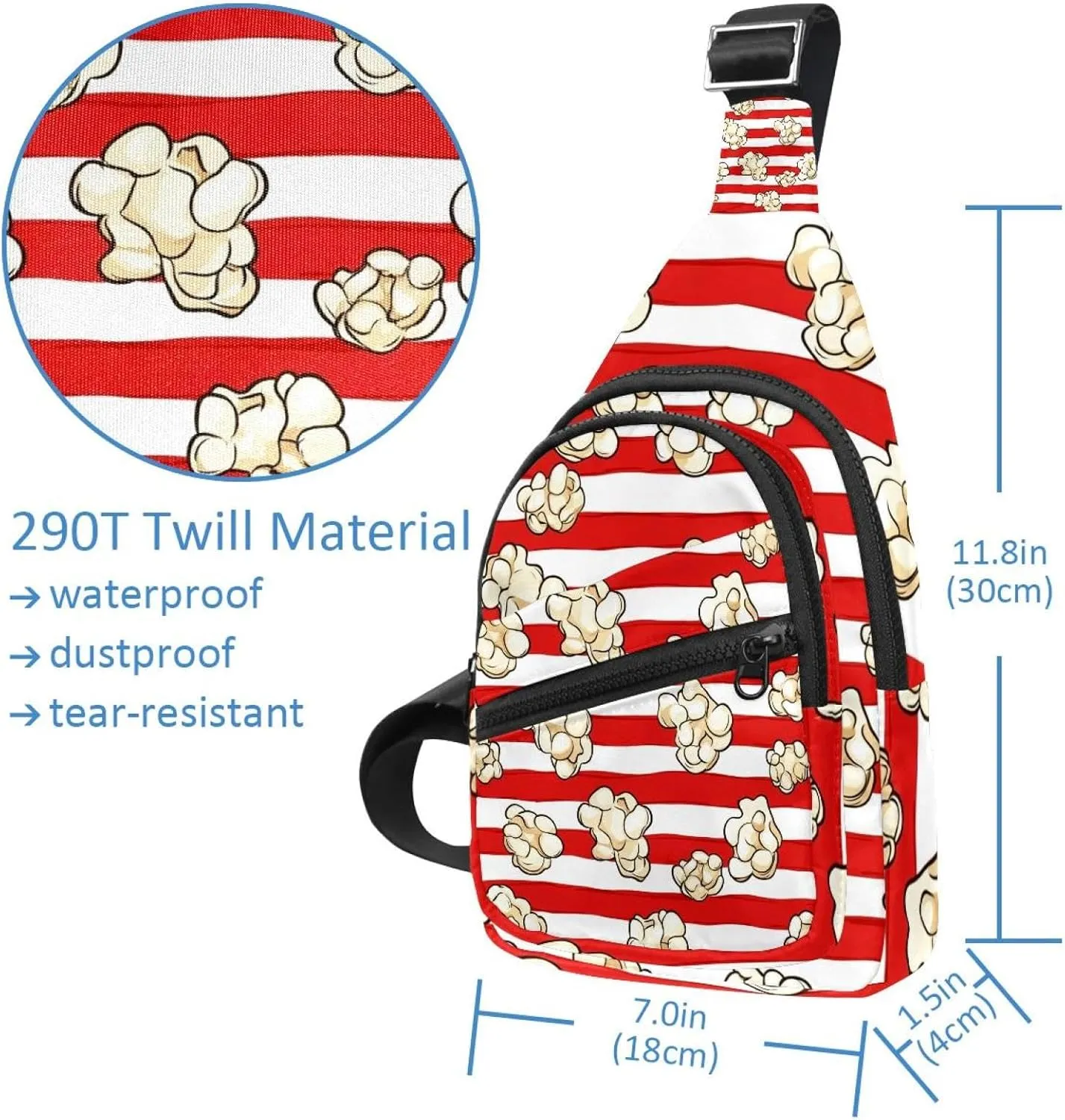 Fanny Pack Cross Body Bag for Outdoors Hiking Traveling, Popcorn