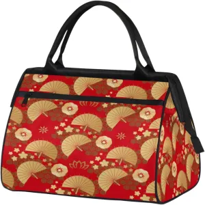 Fans Red Gold Womens Weekender Overnight Bag Asia Style Travel Duffel Bag 25L Carry On Tote Bag Gym Duffle Bag for Women Teen Girls