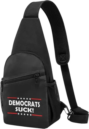 Fashion One-Shoulder Bag Democrats Suck Anti-Theft Crossbody Shoulder Chest Bag, Black