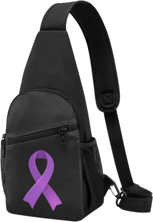 Fashion One-Shoulder Bag Pancreatic Cancer Awareness Purple Ribbon Anti-Theft Crossbody Shoulder Chest Bag, Black
