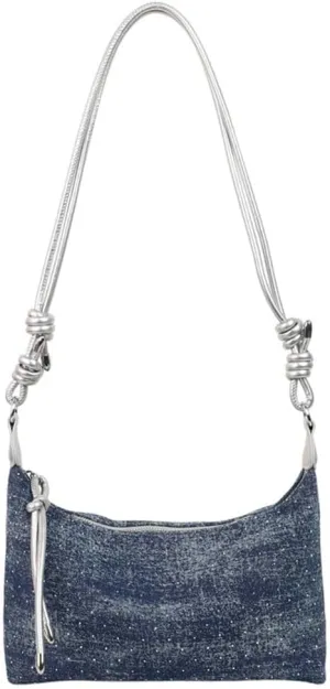 Fashion Sparkly Denim Dumpling Bag Adjustable Shoulder Strap Cross Body Bag Commuter Travel Handbag for Women 2025