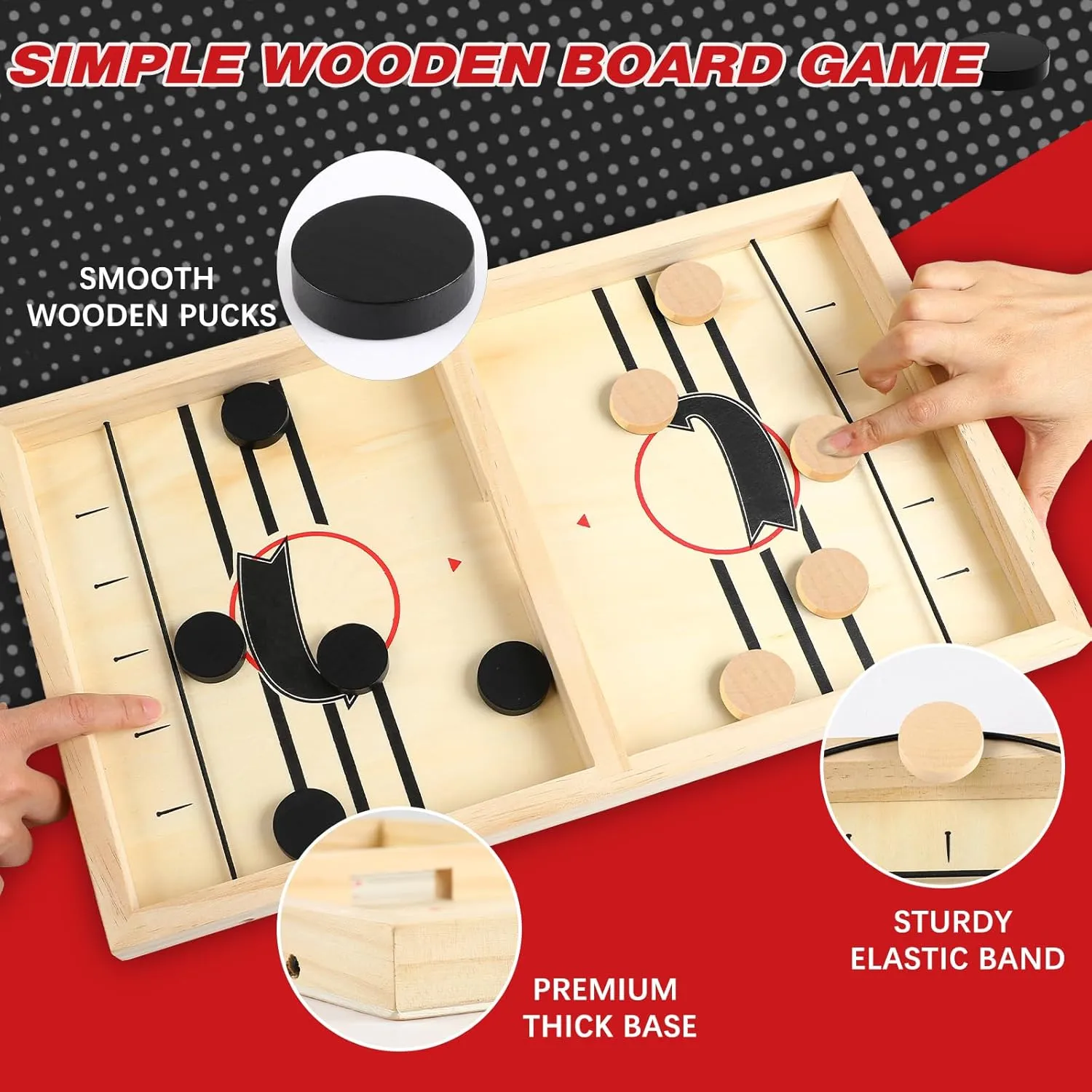 Fast Sling Puck Game for 2 Players, TMIYO Wooden Table Hockey Family Game for Kids or Adults, Super Foosball Slingshot Paced Winner Board Games Parent-Child Interaction Toy
