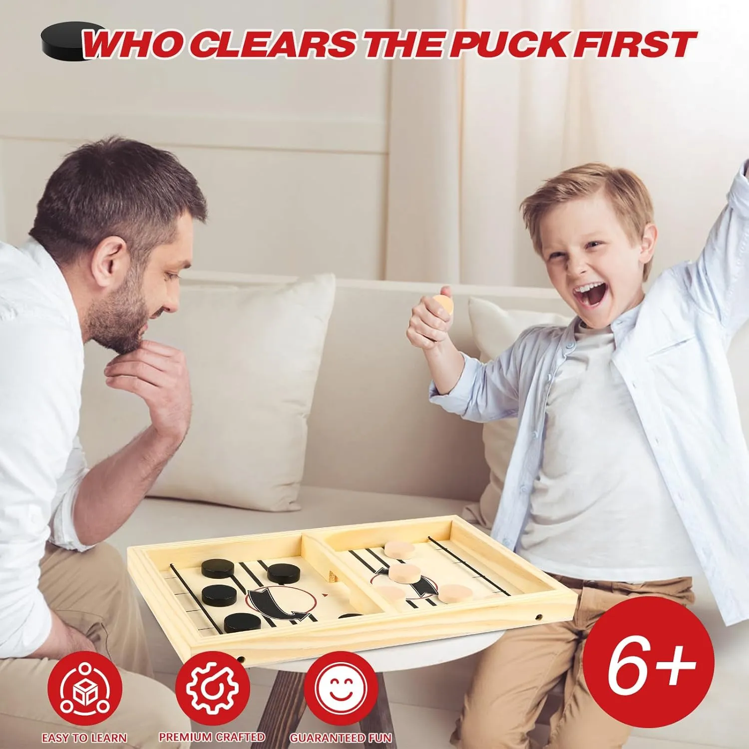 Fast Sling Puck Game for 2 Players, TMIYO Wooden Table Hockey Family Game for Kids or Adults, Super Foosball Slingshot Paced Winner Board Games Parent-Child Interaction Toy