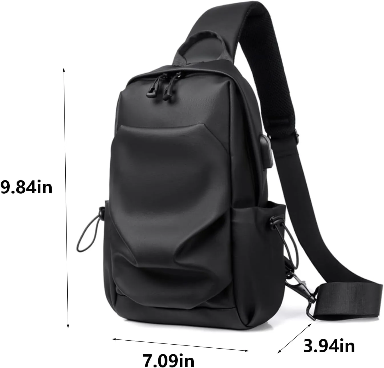 Faux Leather Sling Bag for Men and Women, Chest Bag Shoulder Bag Waterproof Crossbody Bag Traveling Hiking Daypack(Black)