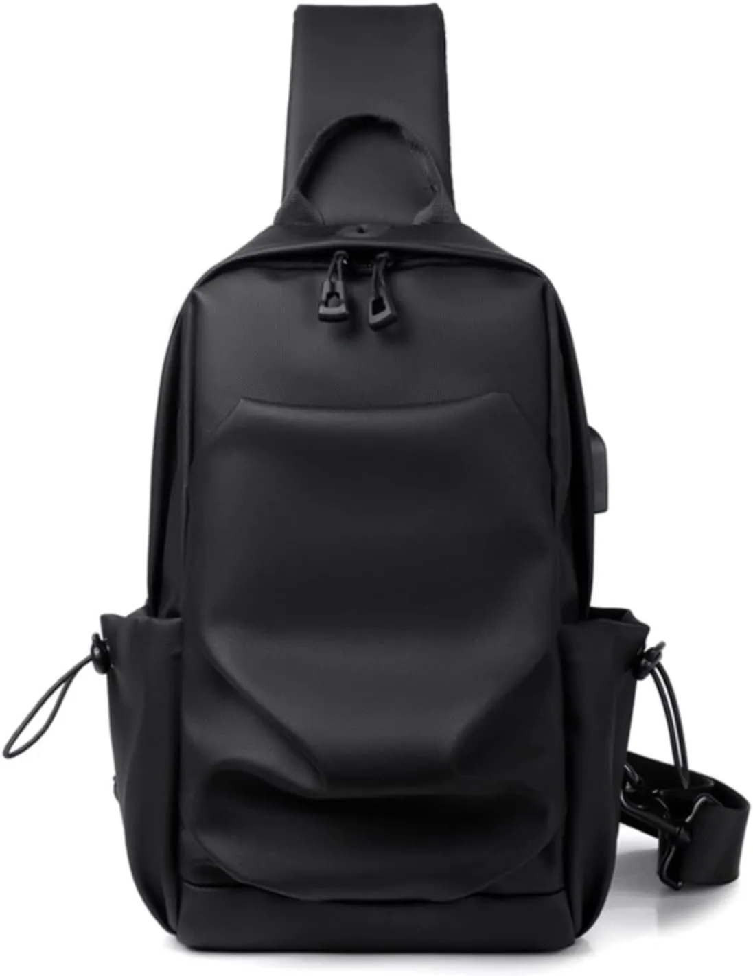 Faux Leather Sling Bag for Men and Women, Chest Bag Shoulder Bag Waterproof Crossbody Bag Traveling Hiking Daypack(Black)