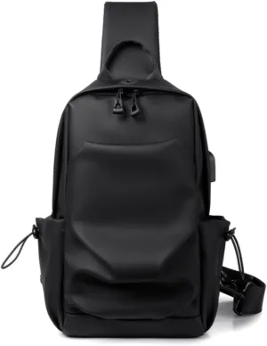 Faux Leather Sling Bag for Men and Women, Chest Bag Shoulder Bag Waterproof Crossbody Bag Traveling Hiking Daypack(Black)