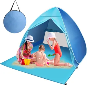 FBSPORT Beach Tent, UPF 50  Easy Pop Up Beach Shade Beach Tent, Sun Shelter Instant Portable Beach Tent Umbrella Baby Canopy Cabana with Carry Bag, Blue