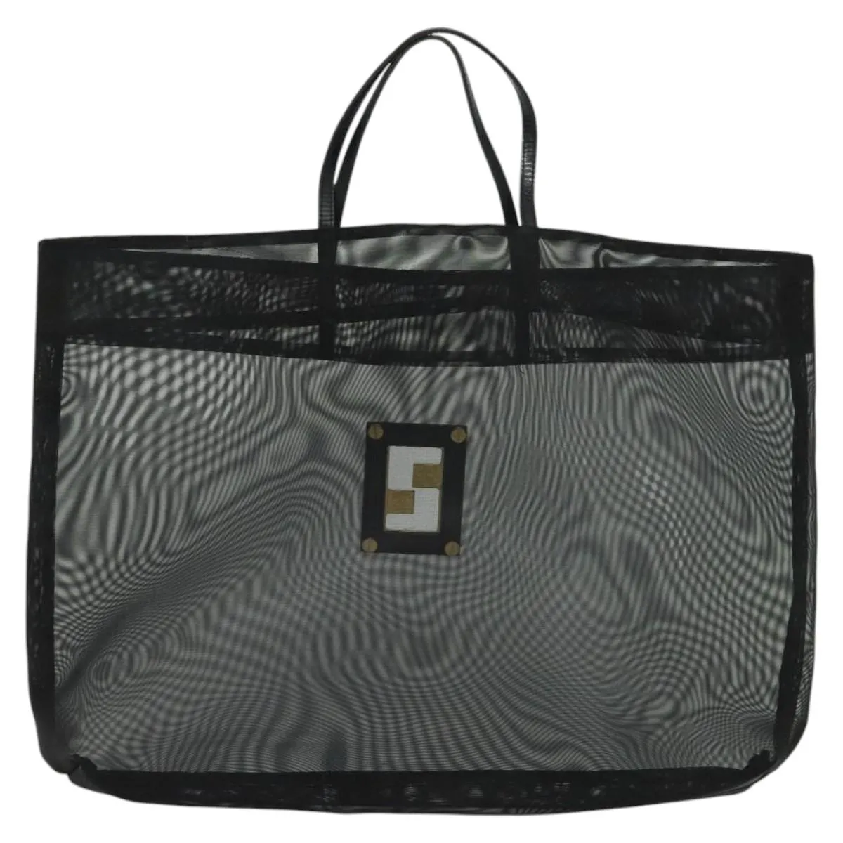 FENDI Mesh Tote Bag Nylon Black Gold Auth ep7781