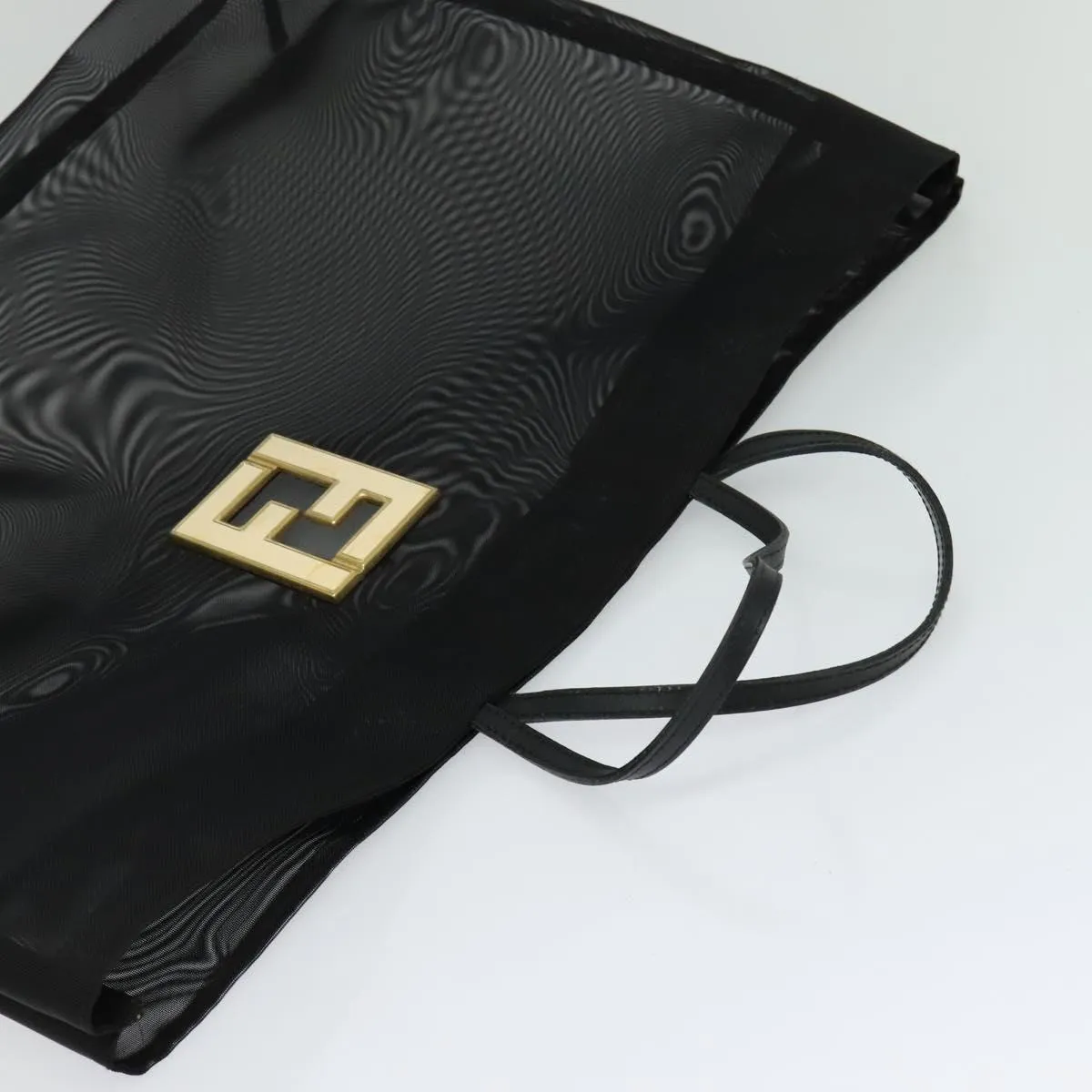FENDI Mesh Tote Bag Nylon Black Gold Auth ep7781