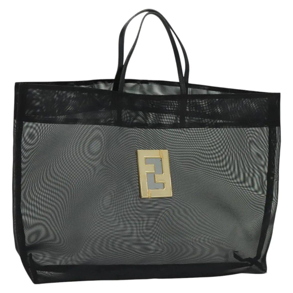 FENDI Mesh Tote Bag Nylon Black Gold Auth ep7781