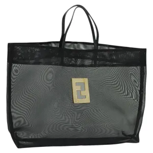 FENDI Mesh Tote Bag Nylon Black Gold Auth ep7781