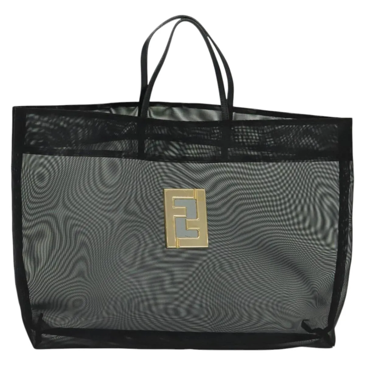 FENDI Mesh Tote Bag Nylon Black Gold Auth ep7781