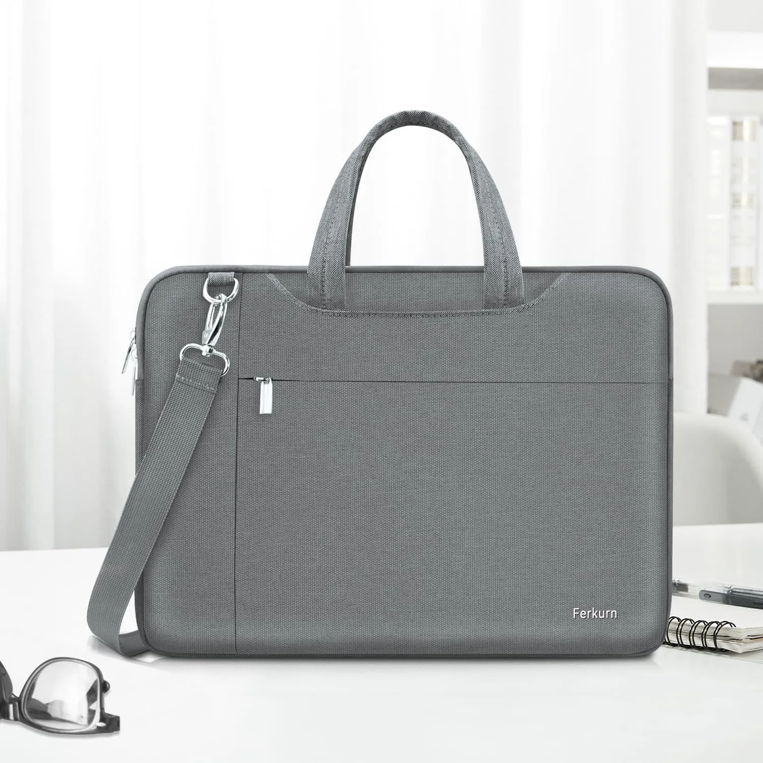 Ferkurn Laptop Bag Case Women Men Computer Sleeve with Shoulder Compatible with HP Envy Pavilion/Inspiron/Thinkpad/Vivobook/MSI/Surface,Waterproof Briefcase with Handle, Grey, 17 17.3 Inch