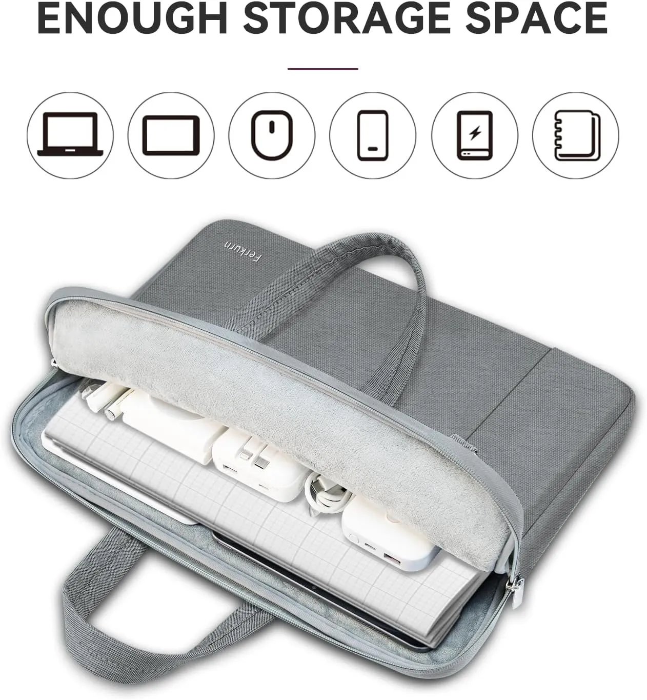 Ferkurn Laptop Bag Case Women Men Computer Sleeve with Shoulder Compatible with HP Envy Pavilion/Inspiron/Thinkpad/Vivobook/MSI/Surface,Waterproof Briefcase with Handle, Grey, 17 17.3 Inch