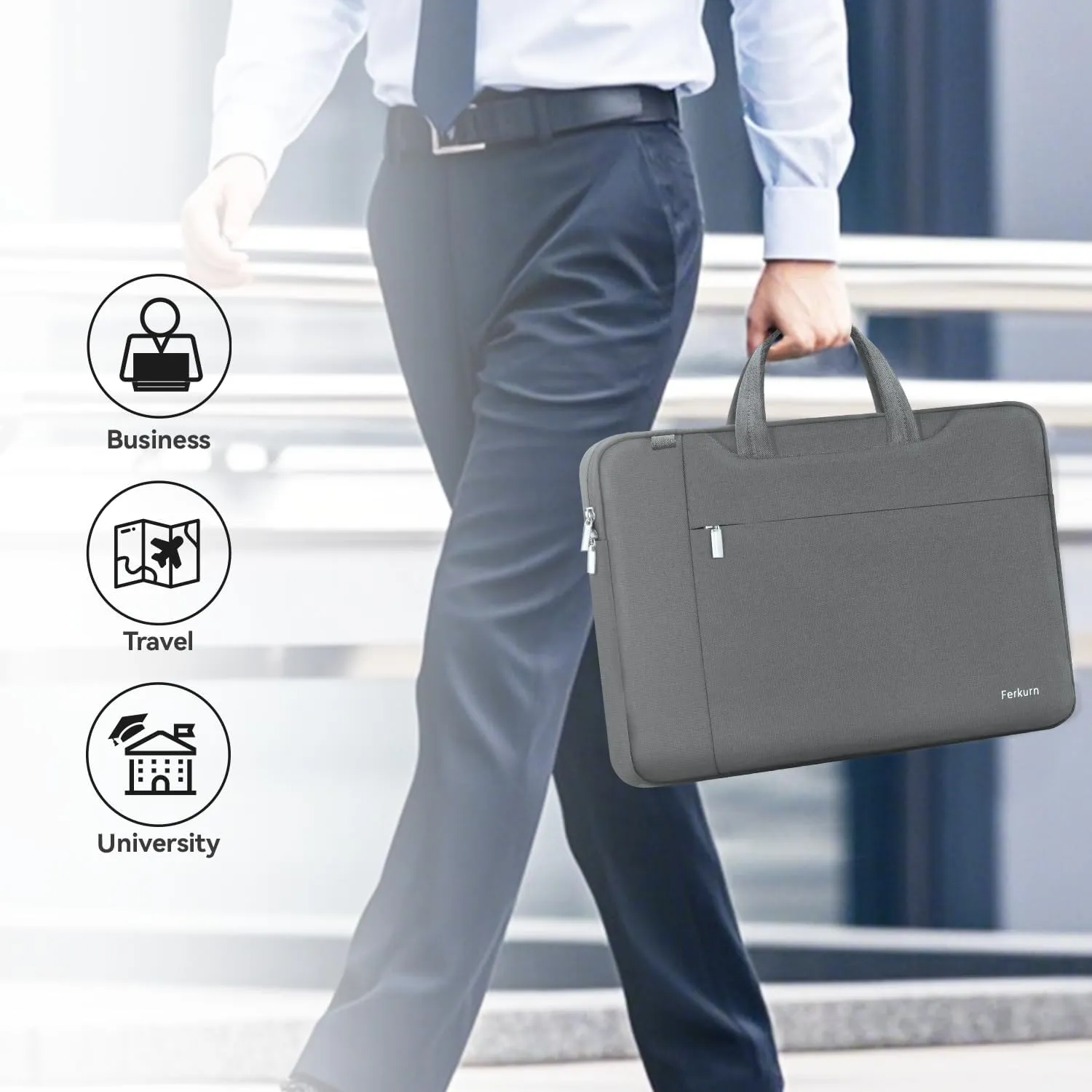 Ferkurn Laptop Bag Case Women Men Computer Sleeve with Shoulder Compatible with HP Envy Pavilion/Inspiron/Thinkpad/Vivobook/MSI/Surface,Waterproof Briefcase with Handle, Grey, 17 17.3 Inch