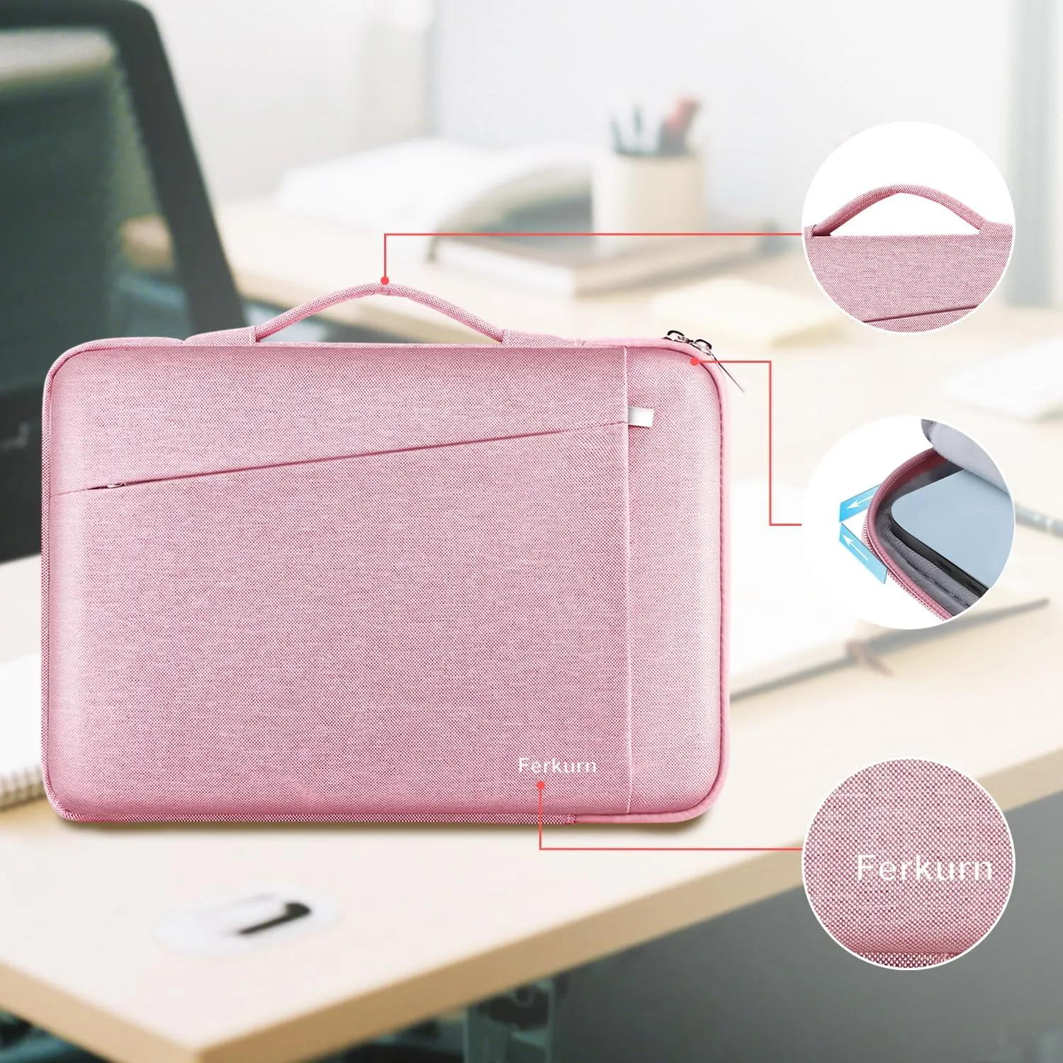 Ferkurn Laptop Case Sleeve for Men Women Chromebook Case Compatible with MacBook Air/Pro Lenovo Surface HP Dell ASUS Acer, 14 inch, Pink