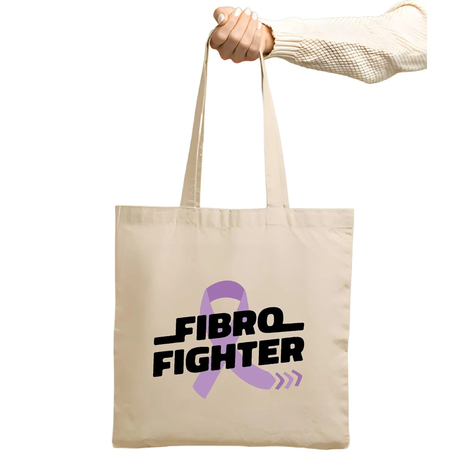 Fibromyalgia Awareness Gift Inspirational Quote for Fibro Fighters Supportive for Chronic Pain Sufferers Natural White Multicolor Canvas Tote Bag
