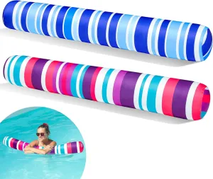 FindUWill 2 Pack Inflatable Swim Pool Noodles, Pool Noodles Floats for Adults, Soft Fabric Covered Large Swim Noodles for Lake, Beach
