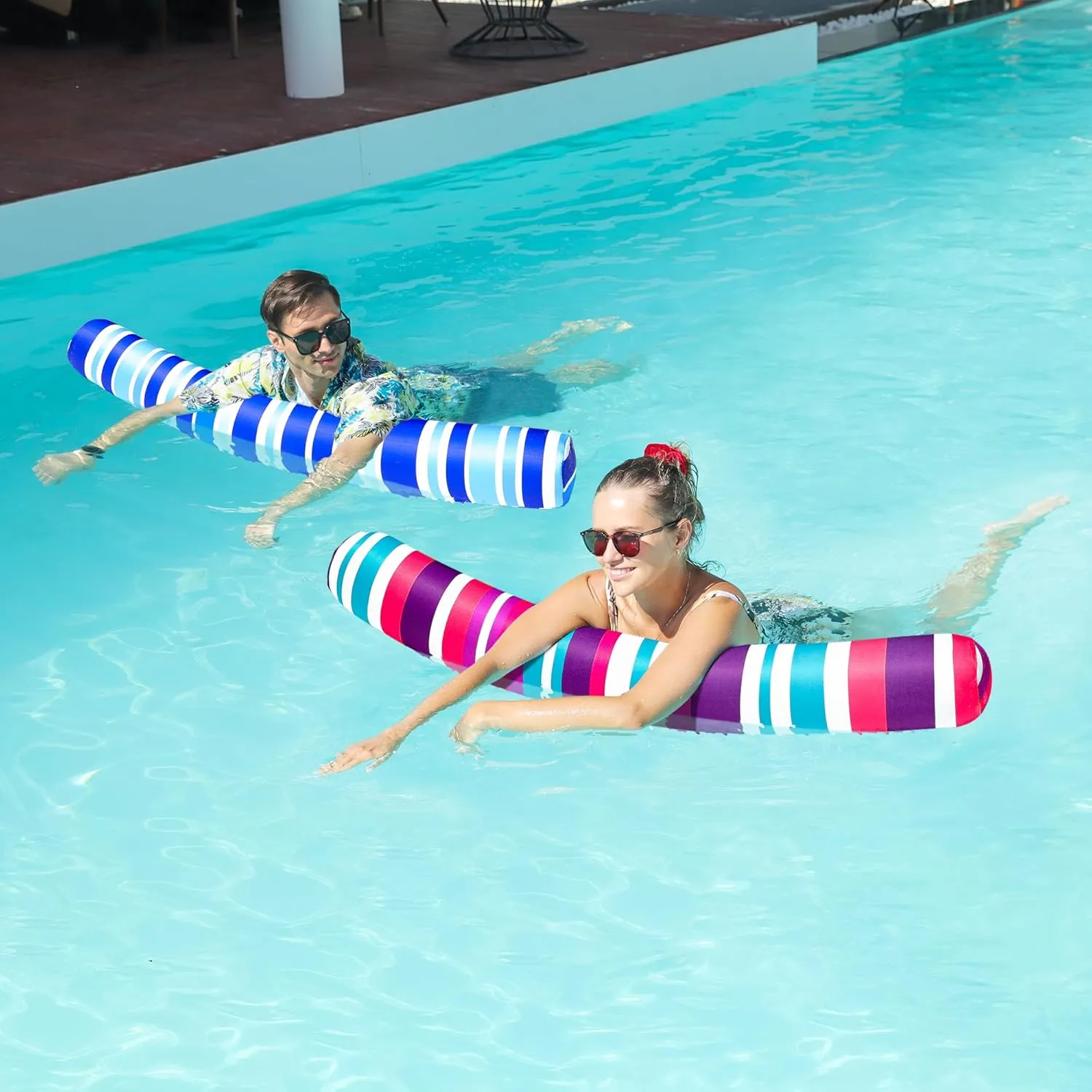 FindUWill 2 Pack Inflatable Swim Pool Noodles, Pool Noodles Floats for Adults, Soft Fabric Covered Large Swim Noodles for Lake, Beach