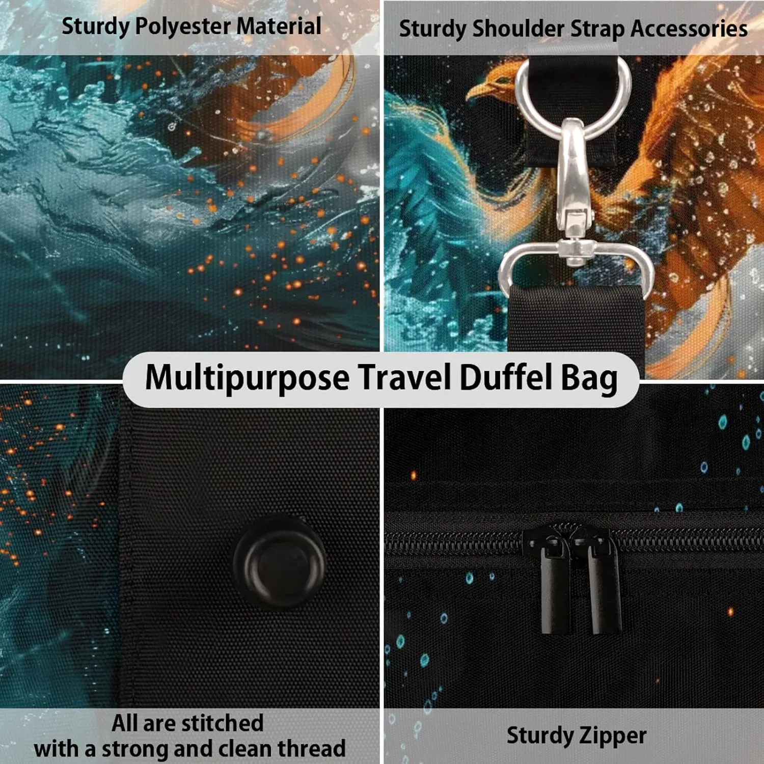 Fire Phoenix Travel Bag for Men Women, Gym Duffle Bags for Travel, Carry On Luggage Bag, Weekender Overnight Workout Bags