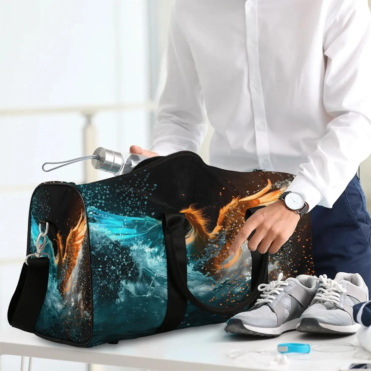 Fire Phoenix Travel Bag for Men Women, Gym Duffle Bags for Travel, Carry On Luggage Bag, Weekender Overnight Workout Bags