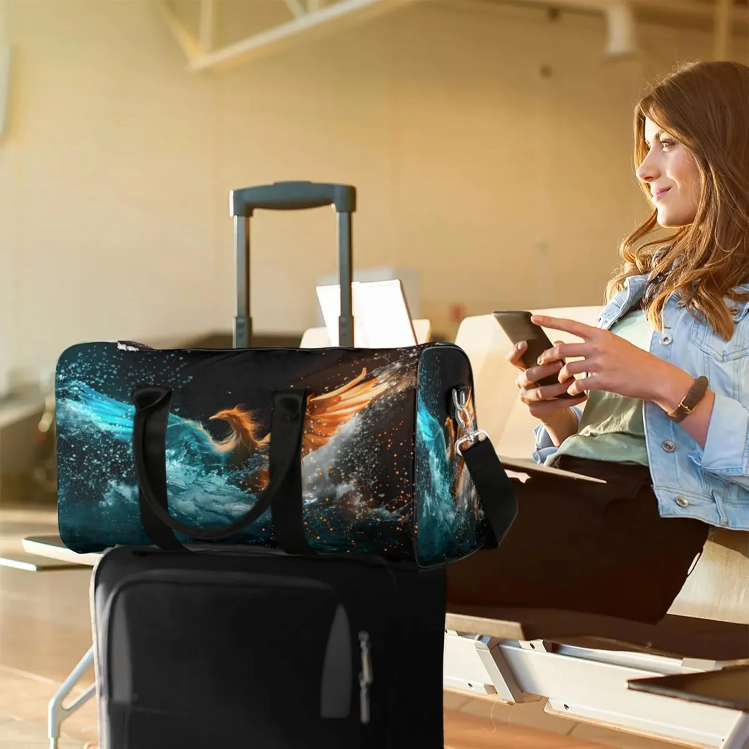 Fire Phoenix Travel Bag for Men Women, Gym Duffle Bags for Travel, Carry On Luggage Bag, Weekender Overnight Workout Bags