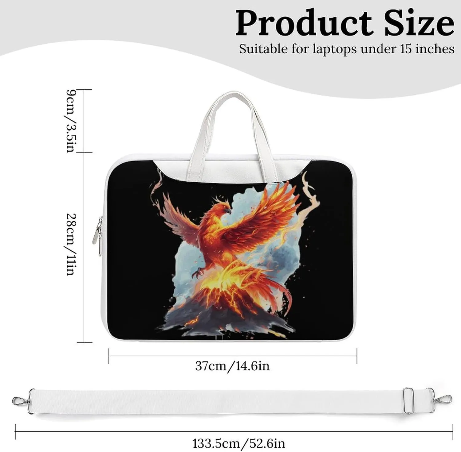 Fire Phoenixes Volcanoes Eruption Laptop Sleeve Bag Protective Case Handbag With Shoulder Strap for Computer 10-17 Inch