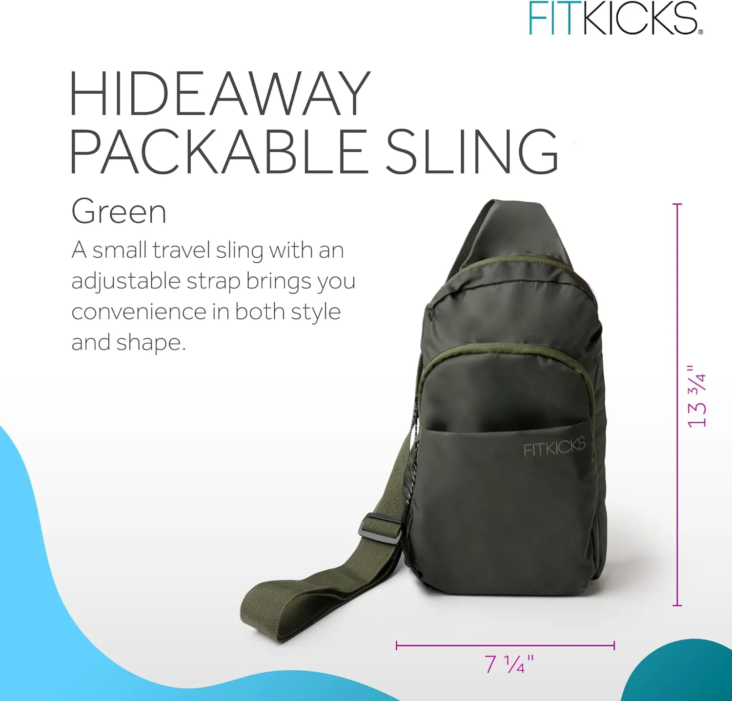 FITKICKS Hideaway Packable Sling Bag, Cross-body Bag for Men and Women, Green