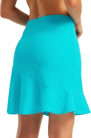 FitsT4 Sports Women's 20" Long Swim Skirt Modest Beach Skorts with Pockets Tummy Control Swim Bottoms High Waisted Swimsuit