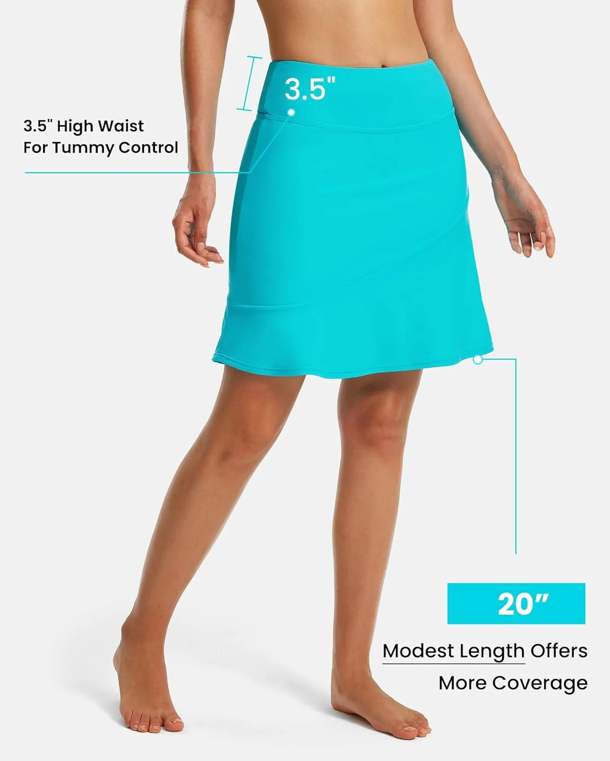 FitsT4 Sports Women's 20" Long Swim Skirt Modest Beach Skorts with Pockets Tummy Control Swim Bottoms High Waisted Swimsuit