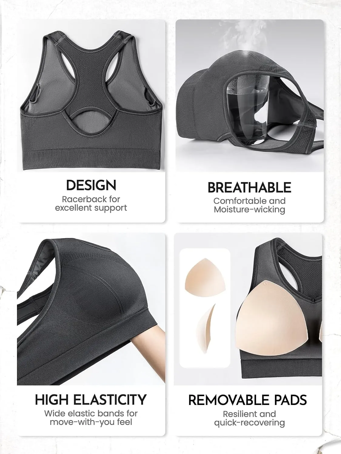 FITTIN Racerback Sports Bras for Women - Padded Seamless Support Bra for Yoga Gym Workout Fitness
