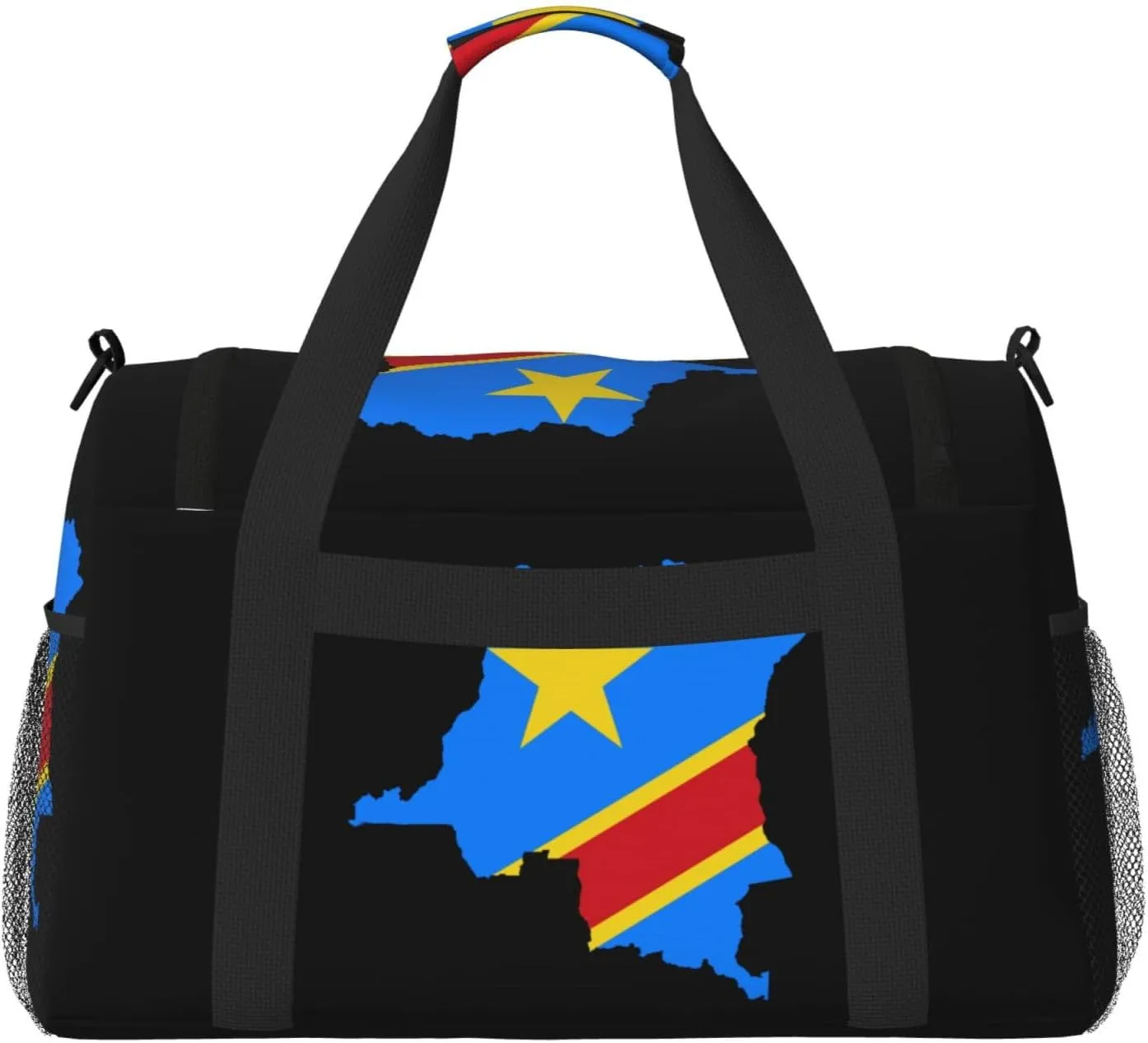 Flag Map Of Congo Travel Duffel Bag Large Foldable Waterproof Overnight Bag For Beach Swim Bags Pool Sports Gym